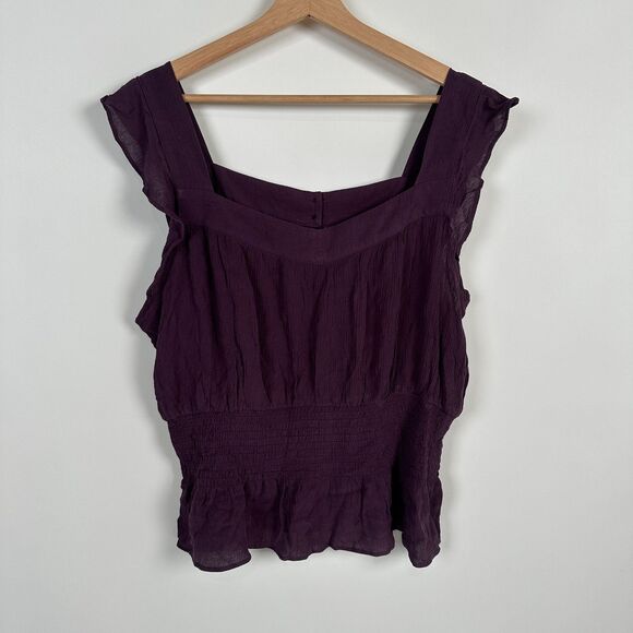 Market & Spruce Tops - MARKET & SPRUCE Sleeveless Smocked Top XXL Burgundy Purple Boho Flutter Sleeve